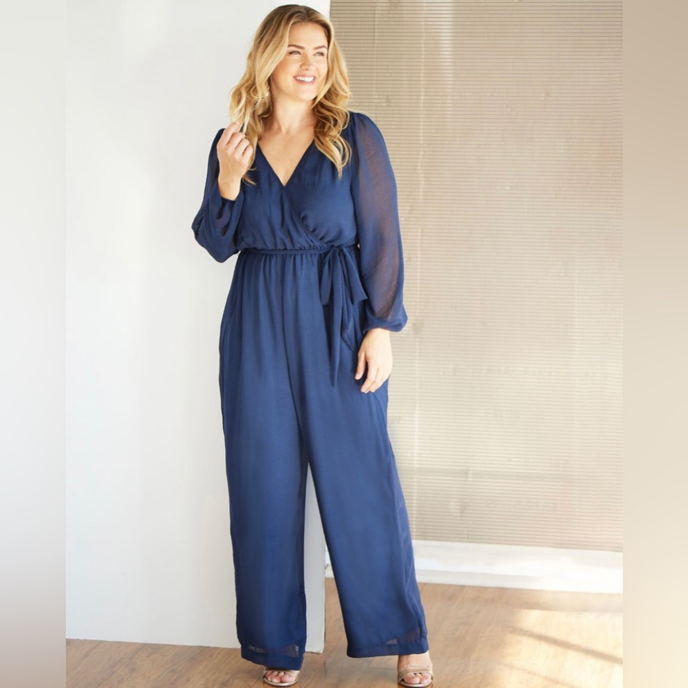 Kiyonna Celina Chiffon Jumpsuit - Navy